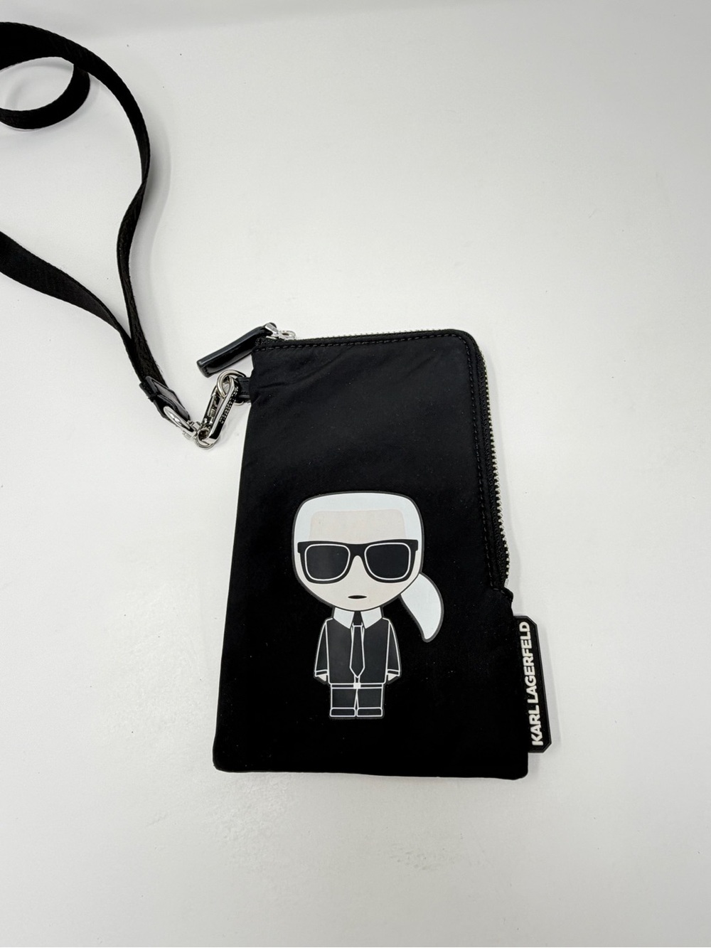 Karl Lagerfeld K/Ikonik Black Nylon Phone Pouch Crossbody Bag Detachable Strap